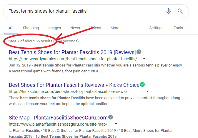 image of google search results for best tennis shoes for plantar fasciitis