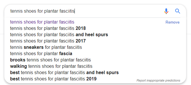 image of google search results for tennis shoes for plantar fasciitis