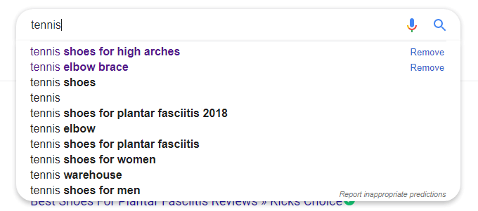 image of google search results for tennis