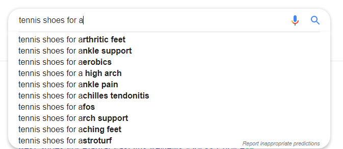 google search results for tennis shoes a
