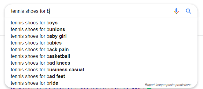 google search results for tennis shoes b
