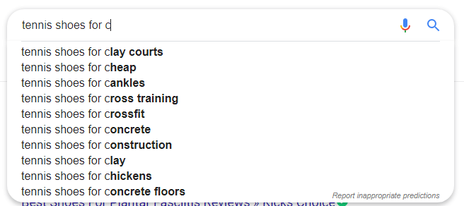 google search results for tennis shoes c